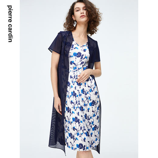 皮尔卡丹女装时尚淡雅印花通勤拼接假两件连衣裙P4215D4134N3
 商品图1