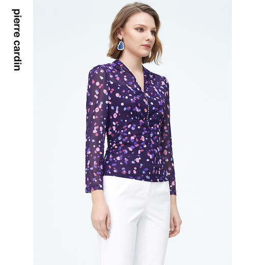 皮尔卡丹女装夏季新款通勤淑女收腰印花衬衫P4136B4015Z3
 商品图1