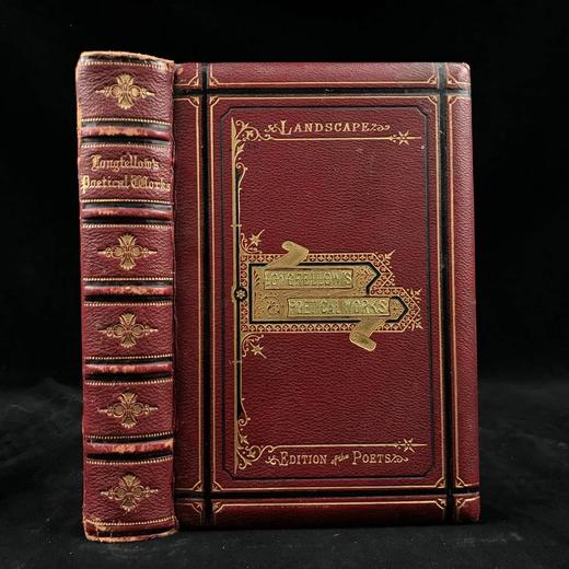 约19世纪后期 朗费罗诗集 约3幅钢版画插图 全真皮精装32开 商品图0