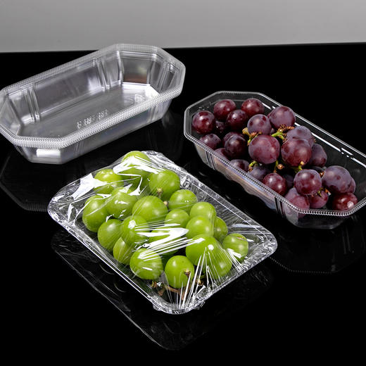 喇叭花一次性水果托盘无盖葡萄芒果水果盒长方形船形打包盒黑耀款托盘 商品图3