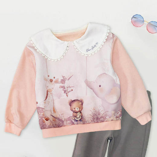 棉果果秋季新品女童卡通圆领大翻领卫衣M322180224437 商品图0