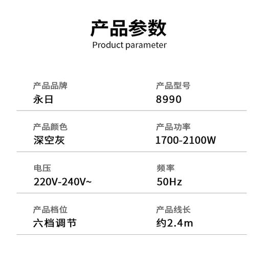 永日负离子AC专业电吹风YR-8990 商品图5