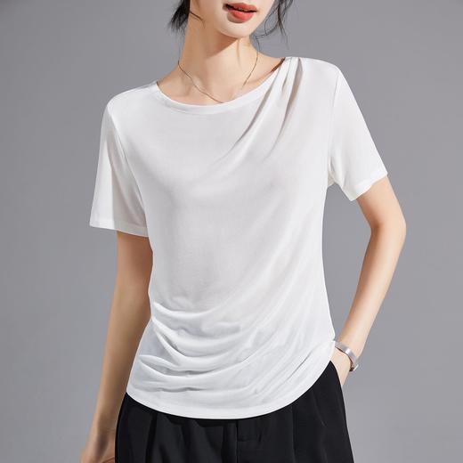 2024夏新款女装日本三Ling三醋酸重磅基础优雅光泽感短袖女T恤女 商品图2