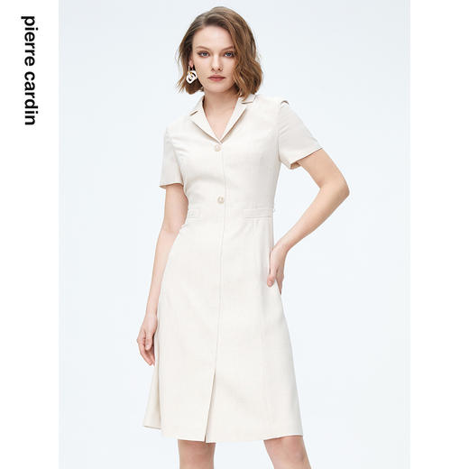 皮尔卡丹女装连衣裙商务浅米短袖高级感通勤OLA字裙P4219D4098M1
 商品图3