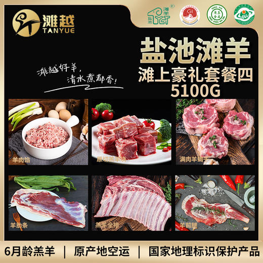 滩越  盐池滩羊滩上豪礼套餐四5100g（羊前腿1500g*1、羔羊全排1500g*1、原切羔羊块 750g*1、满肉羊蝎子450g*1、羊肋条450g*1、羊肉馅450g*1） 商品图0