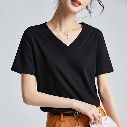 商场同款液氨白色短袖正肩t恤女 24凉感丝光棉V领打底衫体恤半袖 商品图1