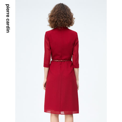 皮尔卡丹女装连衣裙法式经典短袖红色V领场合礼服裙P4215D4010R1
 商品图2