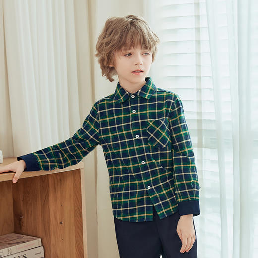 mettekids儿童衬衫2024秋季新款男童长袖纯棉休闲时尚格纹上衣 商品图1