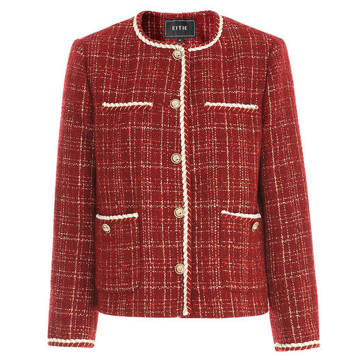 EITIE爱特爱精致气质时尚红色格子小香风显瘦短款外套秋新款C2403402 商品图5