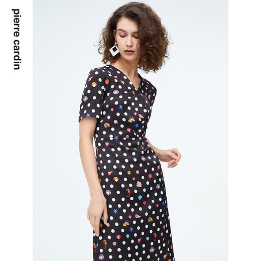 皮尔卡丹女装时尚波点修身通勤短袖真丝连衣裙P4227D4131B3 商品图4