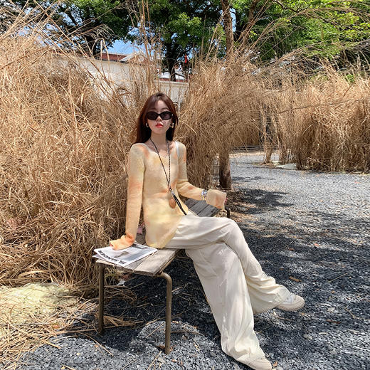 <曾小咸推荐>【里斯本落日】黄咖撞色长袖毛织上衣 商品图2