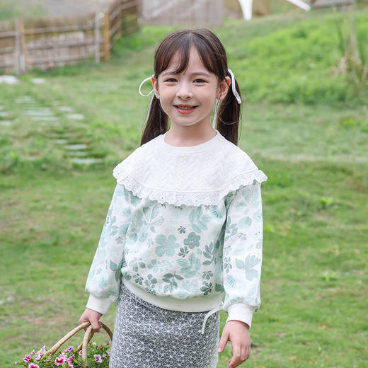 棉果果秋季新品女童春秋款简约百搭大翻领圆领套头卫衣M322180224434 商品图0