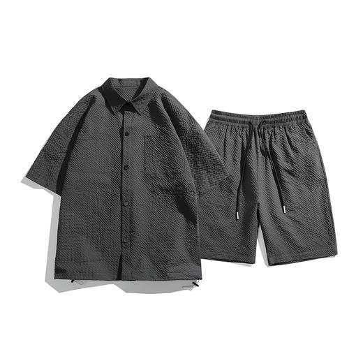 TZ101 休闲服套装男短袖夏季潮流高级感衬衫男生高街宽松短裤 商品图3
