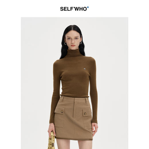 SELFWHO天然绵羊毛高领毛针织衫女2024新款秋季紧身显瘦打底上衣 商品图1