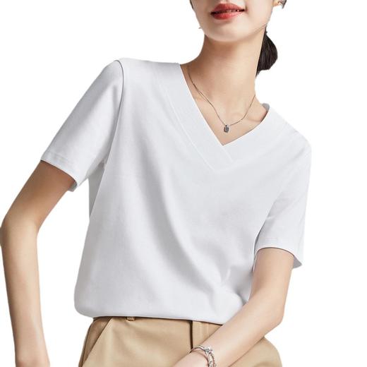商场同款液氨白色短袖正肩t恤女 24凉感丝光棉V领打底衫体恤半袖 商品图4