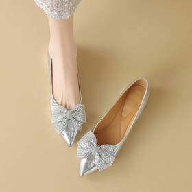 【预售5天】头层牛皮巨软春秋季尖头蝴蝶结单鞋浅口软面粗跟舒适女鞋ZF&24-176