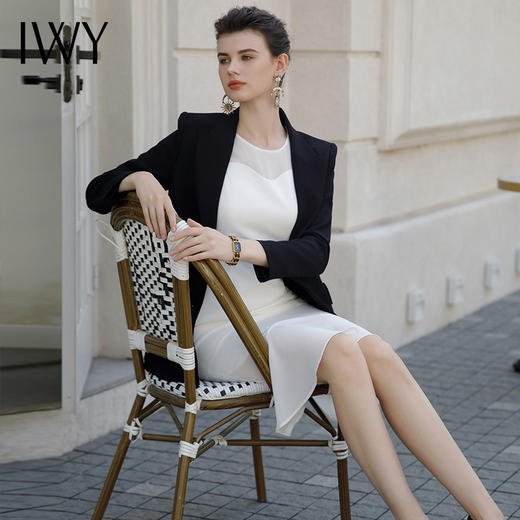 IWY/黑色西装外套白色连衣裙套装气质时尚通勤干练职业正装套裙C1956+Q1062 商品图4
