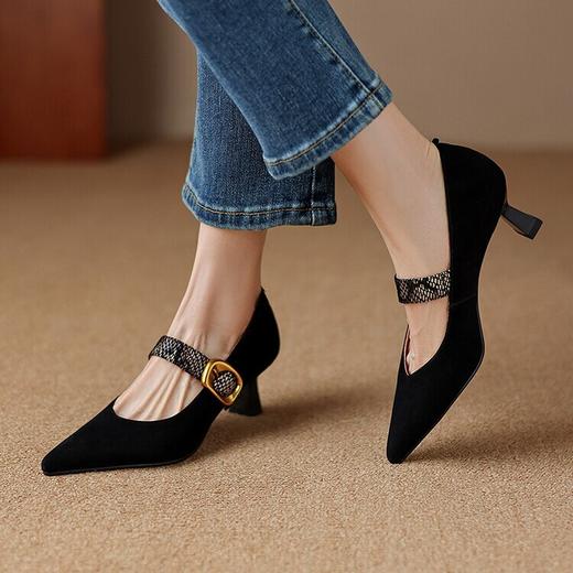 【预售5天】时尚英伦风高跟鞋，尖头浅口细跟方扣玛丽珍女鞋ASN&1955 商品图2