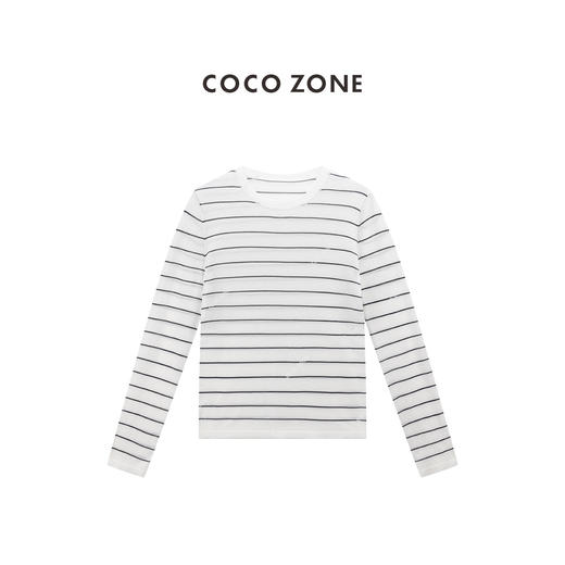 COCO ZONE 100莱塞尔条纹圆领针织衫长袖上衣CC1C1595 商品图1