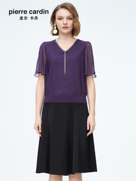 迪安诺女装毛针织衫淑女性感飘逸纱袖通勤短袖针织衫N4299K4227Z2
