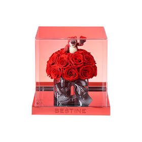 VBEINGS花语 草莓熊 玫瑰花束抱抱桶 草莓熊永生花玫瑰抱抱桶花束摆件礼盒生日