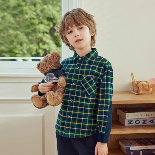 mettekids儿童衬衫2024秋季新款男童长袖纯棉休闲时尚格纹上衣 商品图3