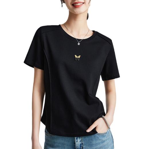 双面丝光棉凉感t恤液氨白色短袖正肩t恤女 24春夏圆领打底衫体恤 商品图4