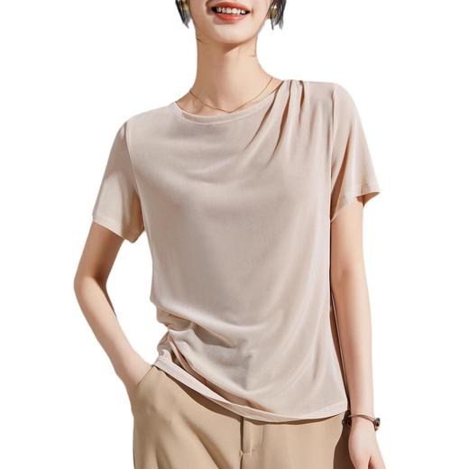 2024夏新款女装日本三Ling三醋酸重磅基础优雅光泽感短袖女T恤女 商品图4