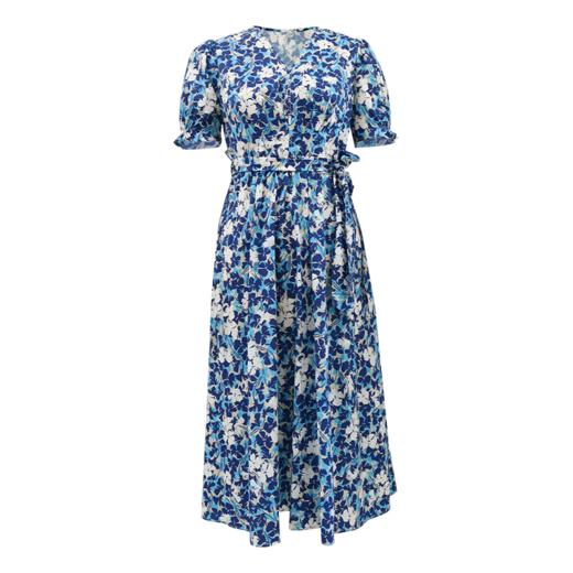 皮尔卡丹女装连衣裙V领蓝花色夏季宽松舒适碎花裙P4257D4157L3
 商品图4