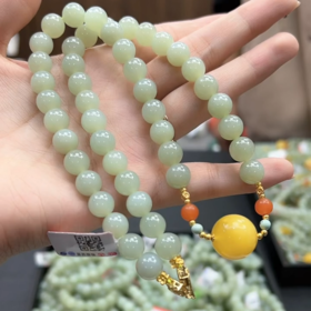 玉美人菲菲/35294-S925和田玉项链10mm