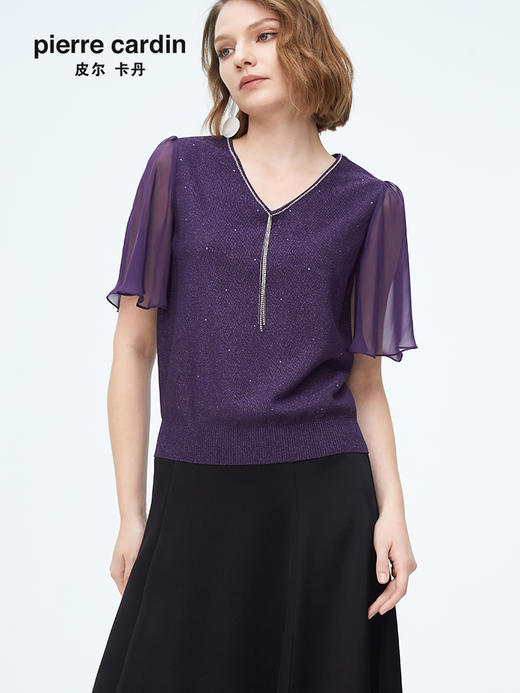 迪安诺女装毛针织衫淑女性感飘逸纱袖通勤短袖针织衫N4299K4227Z2
 商品图4