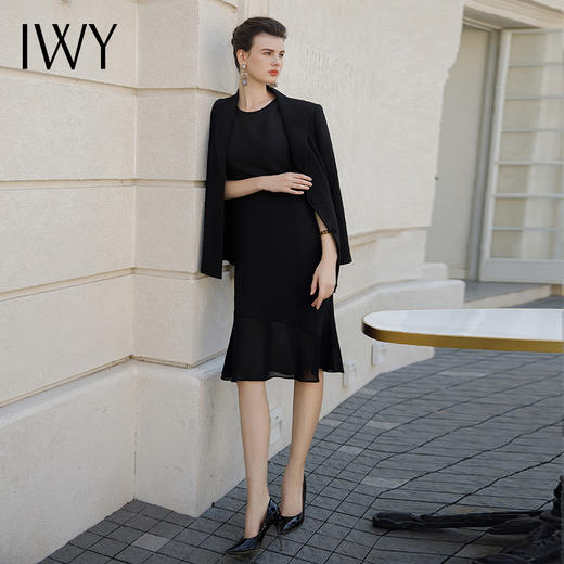 IWY/秋款正式场合职业套装裙黑色长袖西装外套无袖连衣裙职业工装C1956+Q1062 商品图2