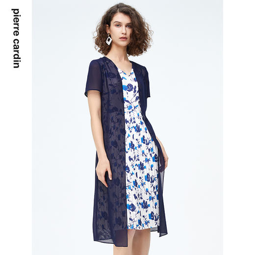 皮尔卡丹女装时尚淡雅印花通勤拼接假两件连衣裙P4215D4134N3
 商品图0