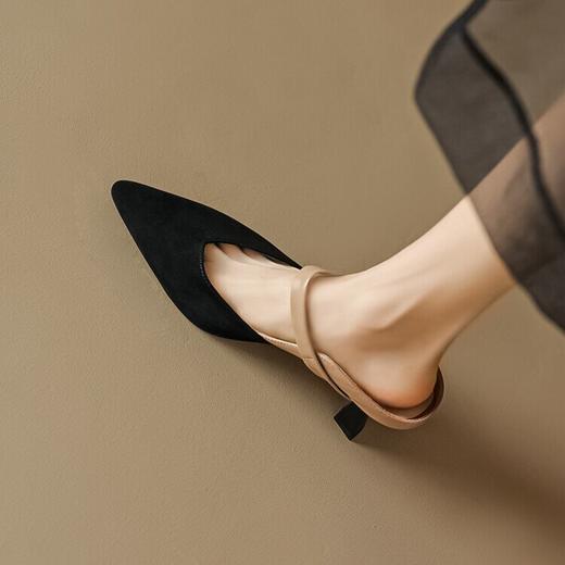 【预售5天】法式复古一字带包头拖鞋头层牛皮优雅女人味尖头细跟凉拖MLD&AD751 商品图2