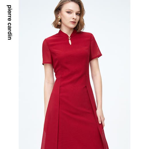 皮尔卡丹女装新中式国风立领通勤修身短袖连衣裙P4215D4008R1
 商品图1