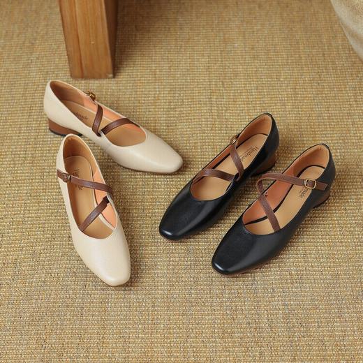【预售5天】超软真皮~时装单鞋，法式复古绝美气质圆方头芭蕾玛丽珍鞋LD&6885 商品图2
