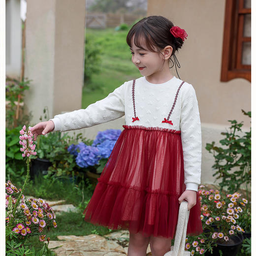 棉果果秋季新品女童百搭空气层保暖网纱连衣裙M322700624411 商品图0