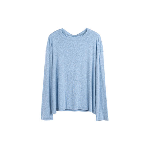 绽放旅行女装593朵/天丝羊毛弹力圆领柔软感落肩长袖文艺纯色T恤 商品图4