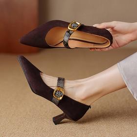 【预售5天】时尚英伦风高跟鞋，尖头浅口细跟方扣玛丽珍女鞋ASN&1955