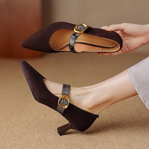 【预售5天】时尚英伦风高跟鞋，尖头浅口细跟方扣玛丽珍女鞋ASN&1955 商品图0