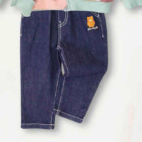 棉果果秋季新品女童春秋款纯棉柔软卡通小熊牛仔长裤M322200224440