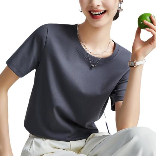 高品质丝光棉t恤女短袖2024新款宽松内搭外穿圆领液氨t恤打底衫 商品图4
