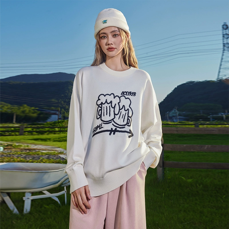 YKYB秋季2025新款针织衫多色时尚潮流上衣纯色休闲宽松毛衣情侣装