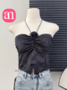 【特价29】性感辣妹玫瑰花挂脖系带吊带 纯欲风提花压褶抹胸上衣夏季  15194039 商品缩略图4