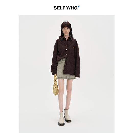 SELFWHO复古做旧纯棉牛仔短裙女2024秋季新款高腰包臀a字半身裙子 商品图3