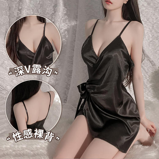 霏慕（Fee et moi）情趣睡衣性感私房睡裙居家吊带深V前开襟系带睡裙6640 黑白【 吊带睡裙 】 均码 商品图2