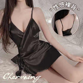 霏慕（Fee et moi）情趣睡衣性感私房睡裙居家吊带深V前开襟系带睡裙6640 黑白【 吊带睡裙 】 均码