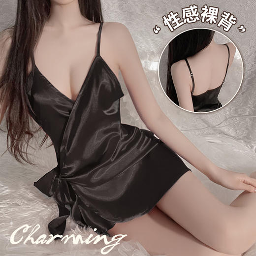 霏慕（Fee et moi）情趣睡衣性感私房睡裙居家吊带深V前开襟系带睡裙6640 黑白【 吊带睡裙 】 均码 商品图0