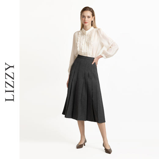 LIZZY早秋优雅简约风高腰百搭A字百褶通勤气质显瘦半身裙8078 商品图4