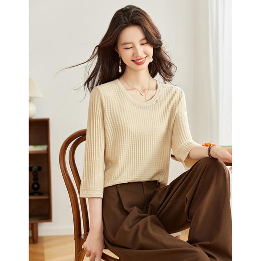 中袖上衣七分袖t恤，圆领针织衫洋气打底小衫CC-16-9007 商品图2